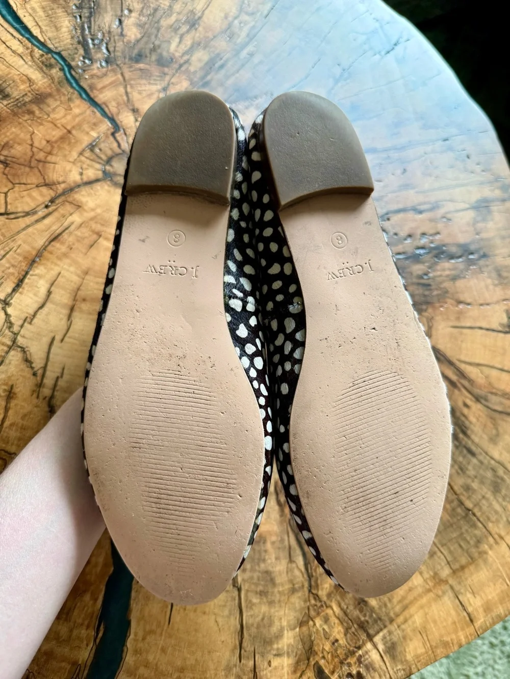 J. CREW Cora Calf Hair Smoking Flats Shoes Speckled Brown White Spots - Picture 6 of 8